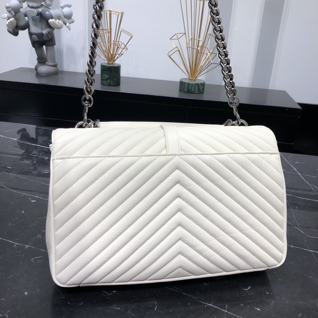 Saint Laurent Lambskin College Handbag Shoulder Bag White 392738 Silver